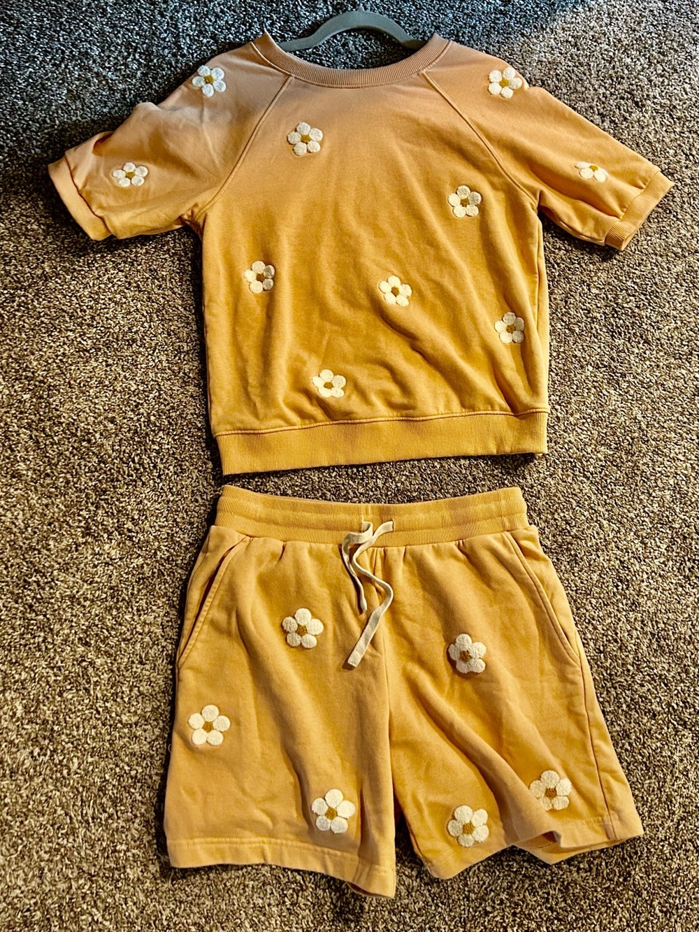 Peach Floral Appliqué short sleeve & Shorts Set